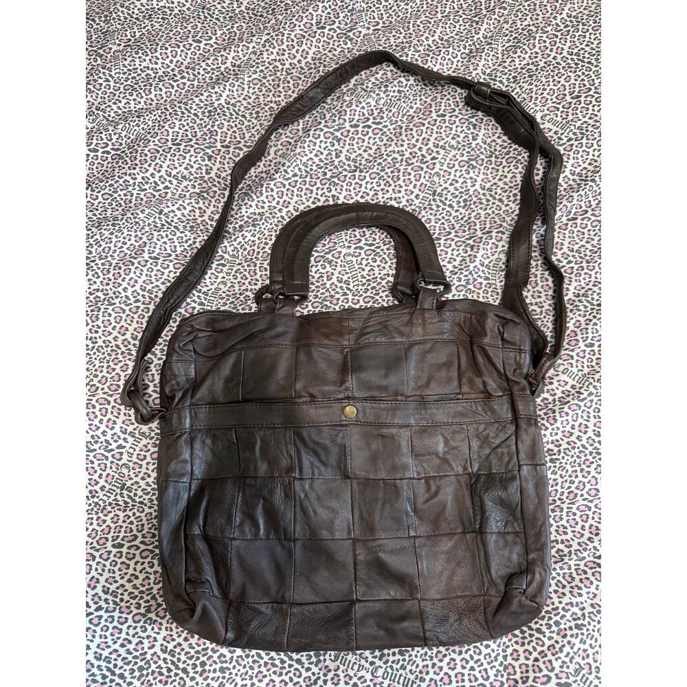 Vintage Genuine Leather Brown Patchwork Quilted Crossbody‎ Purse Soft Boho Retro